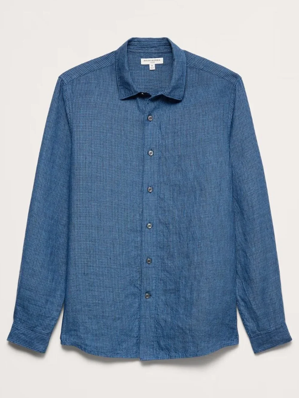 NWT Banana Republic Men's Blue Stripe Linen-Cotton Standard-Fit Textured Shirt M